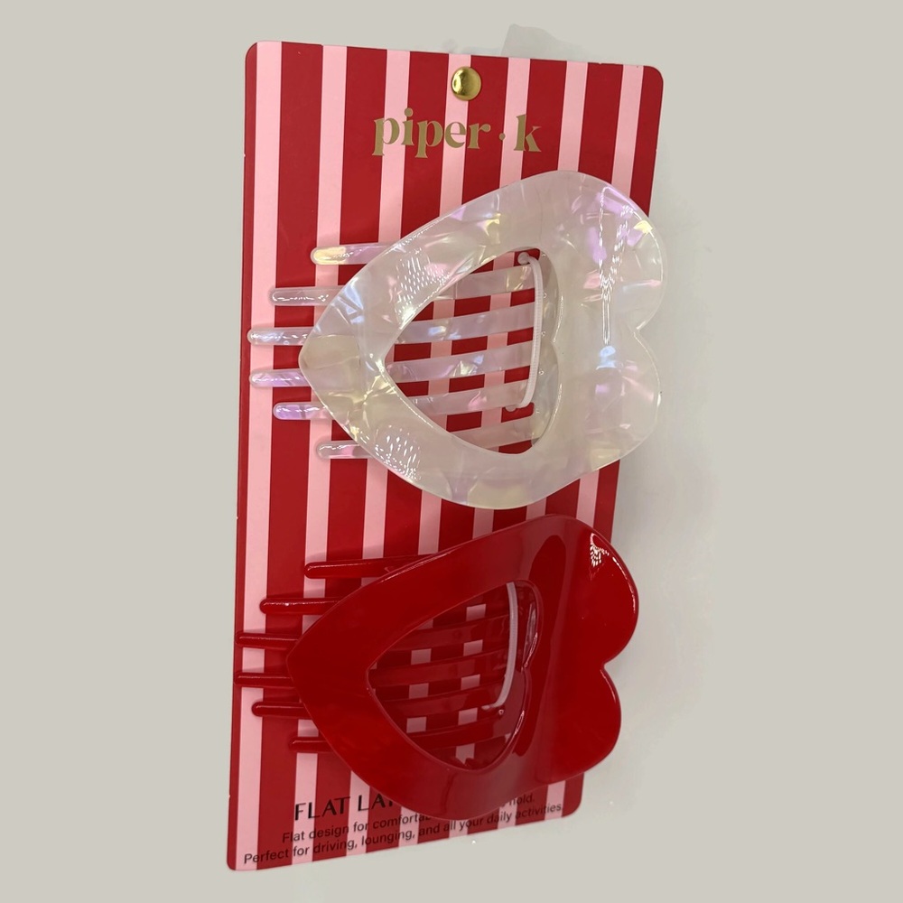 Piper K Heart Flat Lay Hair Claw Clips Red White